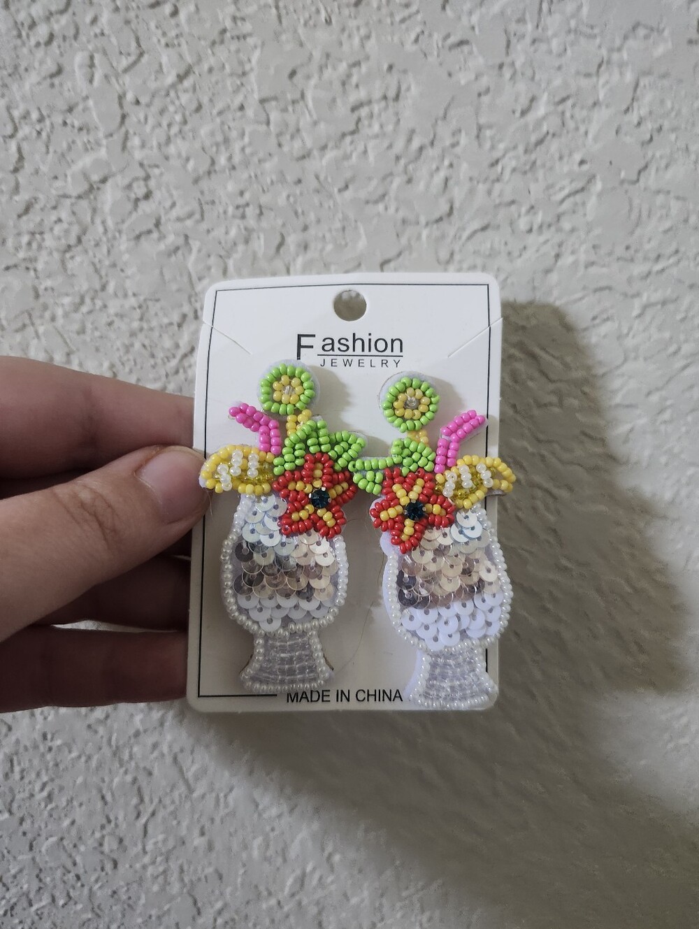 Fashion Jewelry Green Pink Yellow Beaded Floral Sequin Drop Earrings